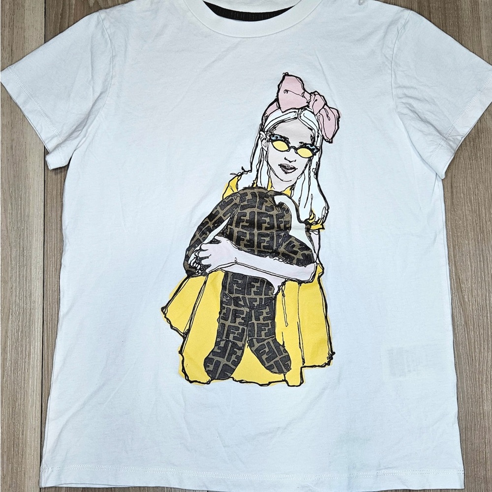 Fendi kids size 12 White T-Shirt with Graphic Print